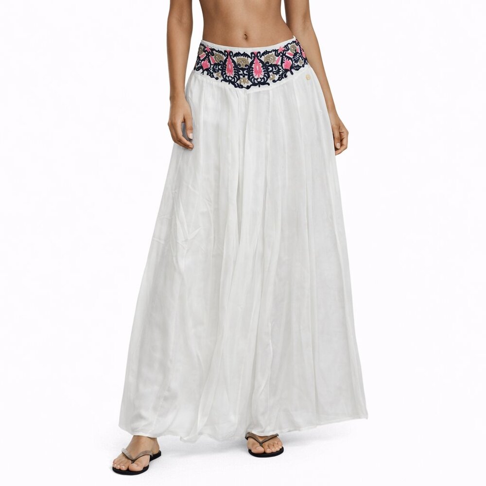 OndadeMar white wide legged embroidered beach pants size L